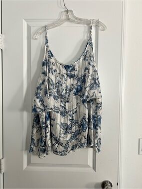NWOT Blue Floral Metallic Striped Cami Tank Top